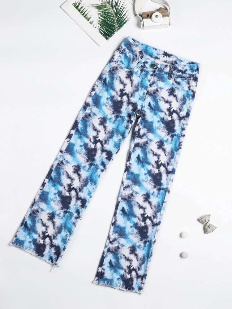 Long Button Multicolor Tie Dye Girls Denim 5530