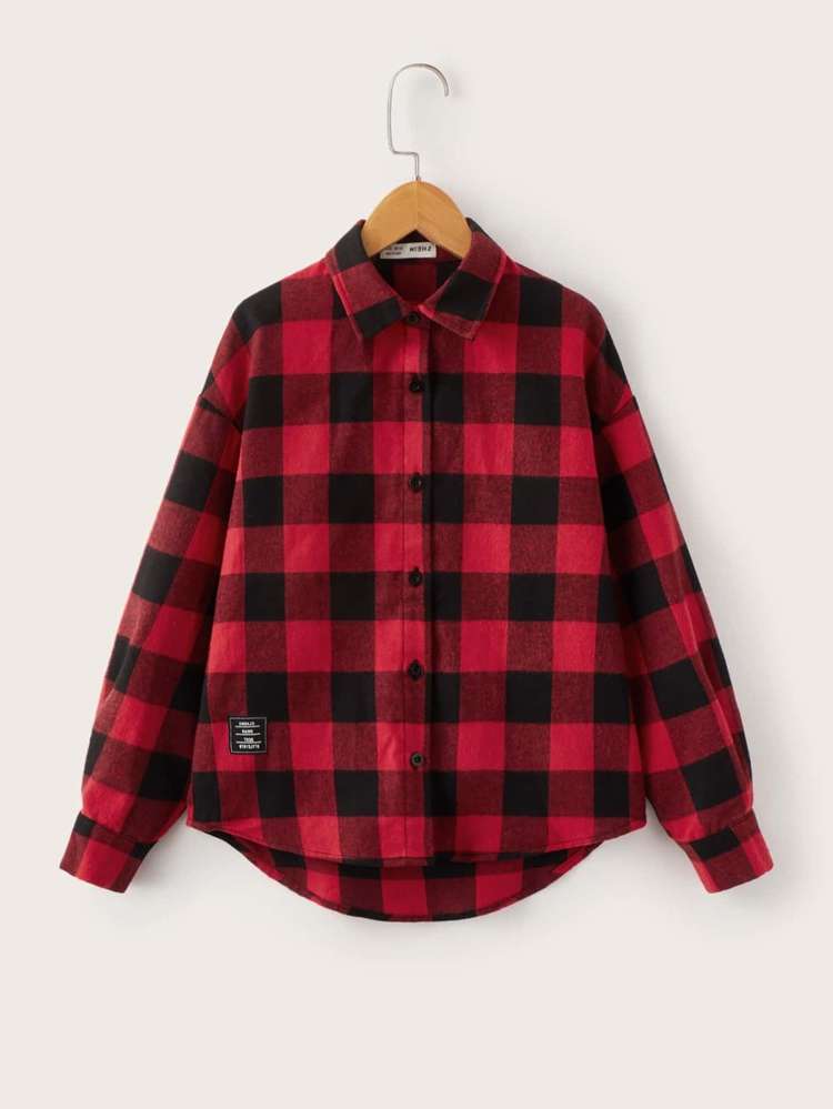 Patched Collar Gingham Regular Fit Kids Clothing 9027