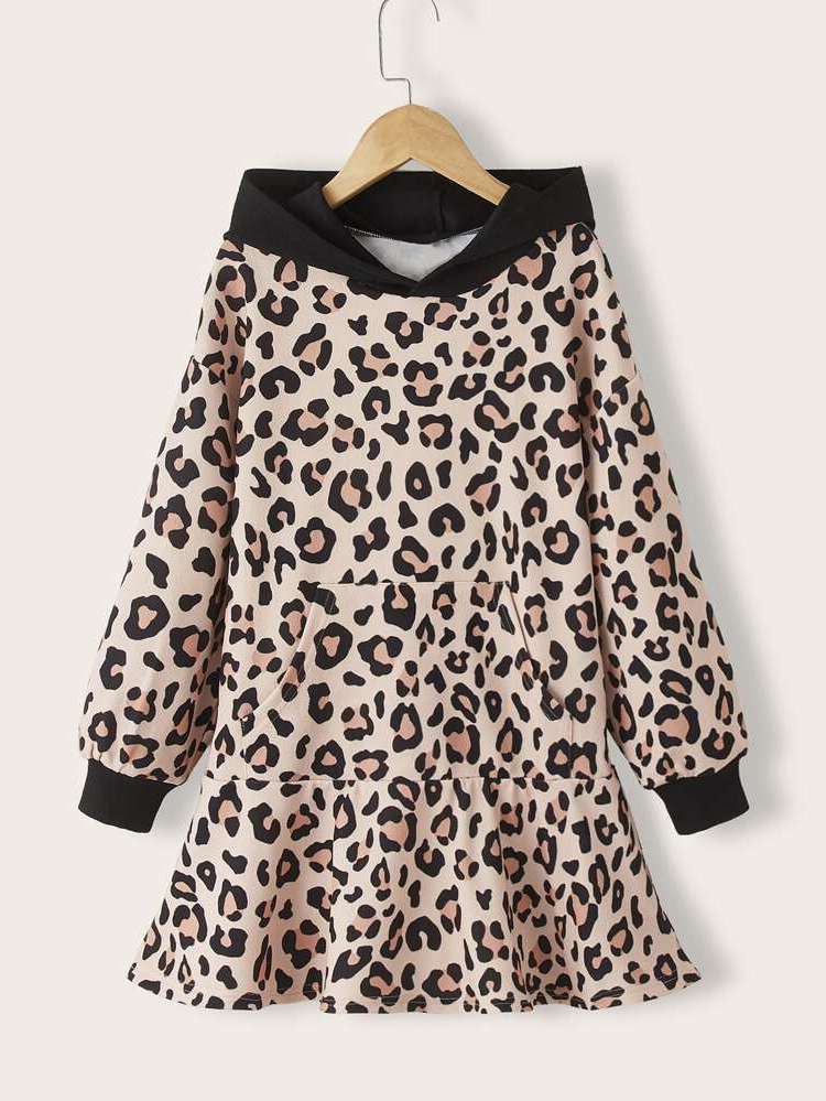 Leopard  Ruffle Hem Girls Sweatshirts 368