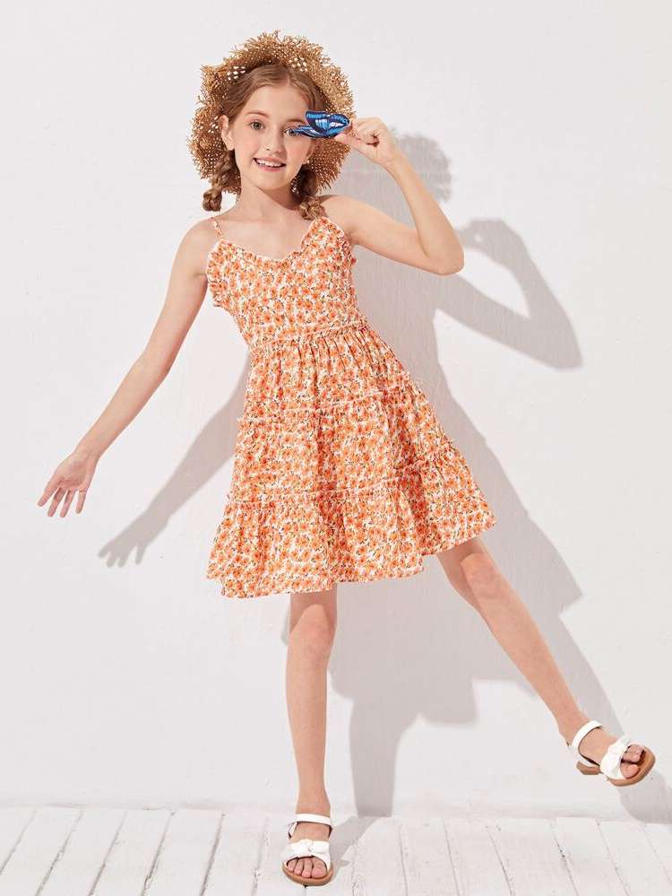 Boho Tiered Layer Regular Fit Floral Girls Dresses 401