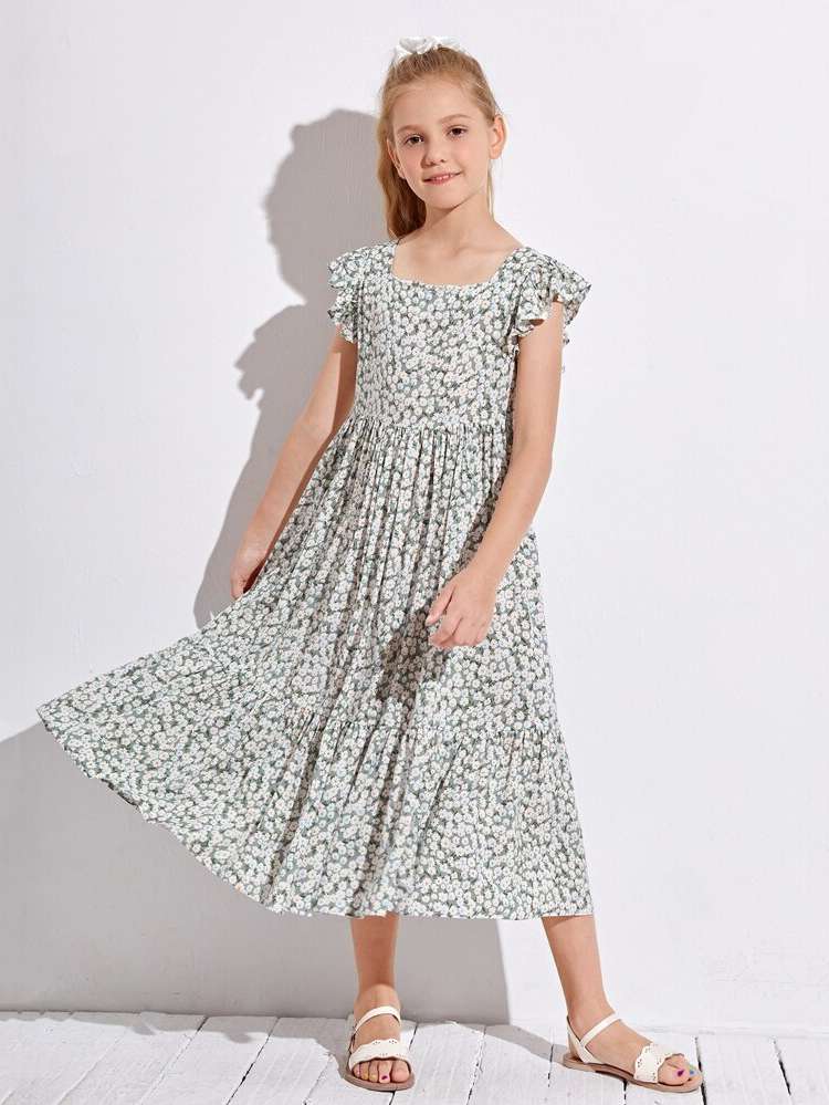 Cap Sleeve Long Boho Girls Dresses 7577