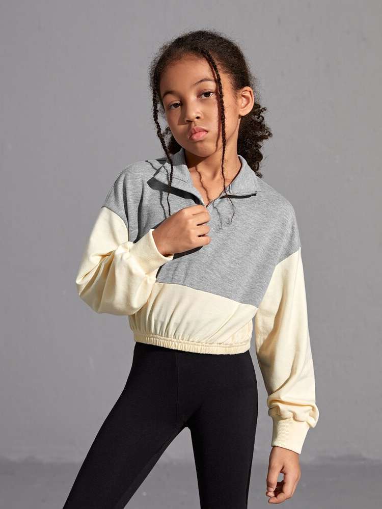 Collar Sporty Zipper Colorblock Girls Clothing 648