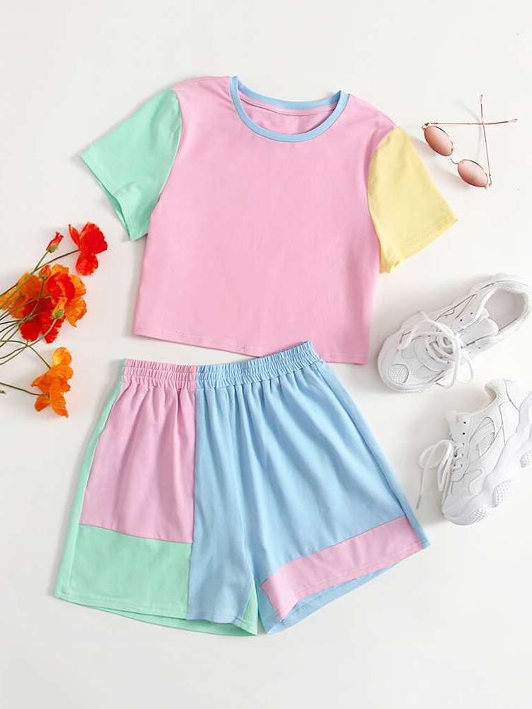 Casual Pocket Multicolor Girls Two-piece Outfits 3988