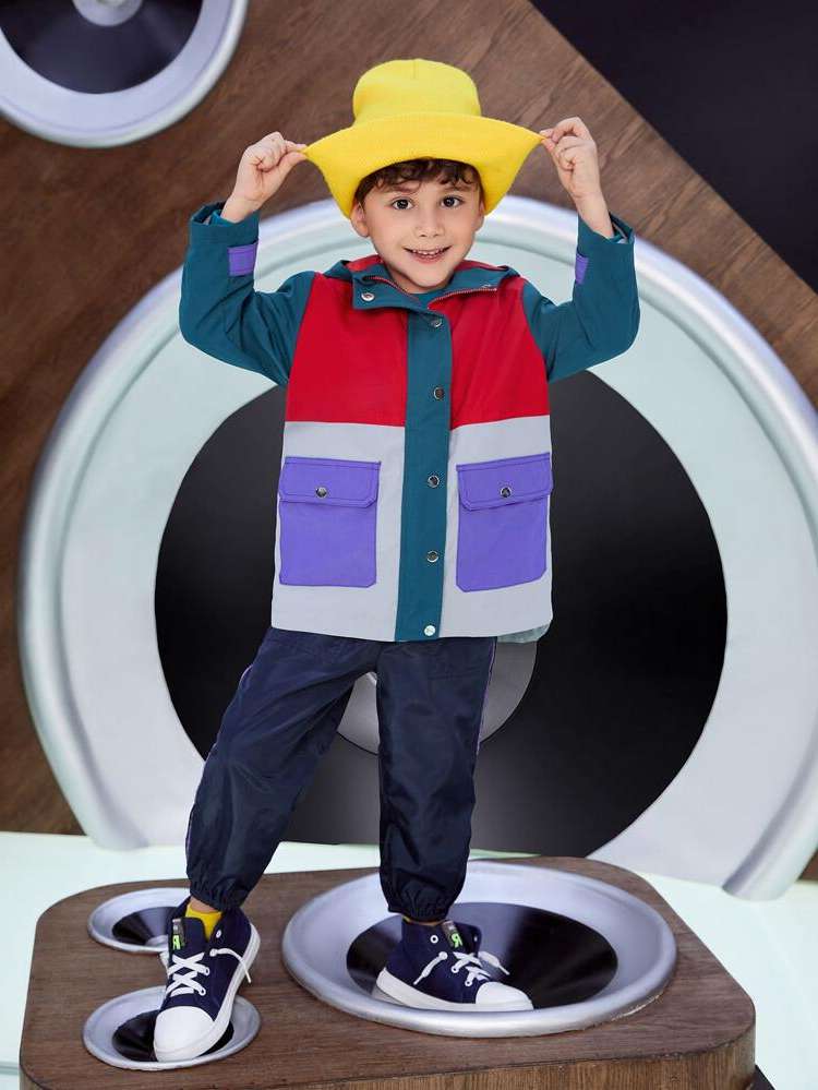 Multicolor Hooded Casual Kids Clothing 3446