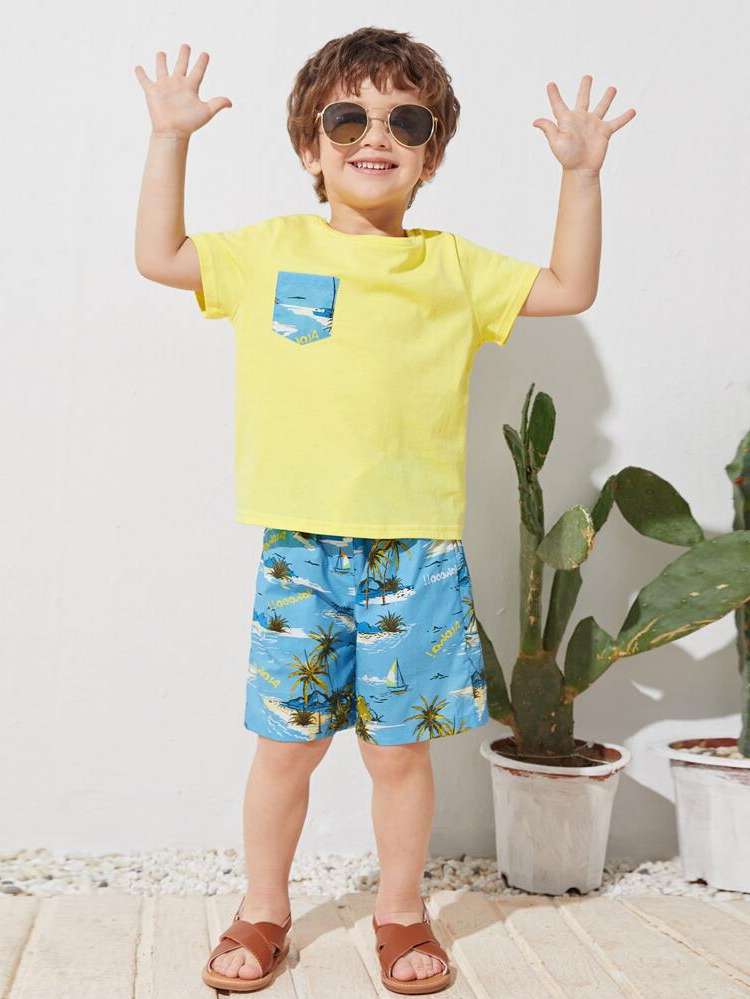 Multicolor Boho Pocket Letter Toddler Boys Clothing 6463