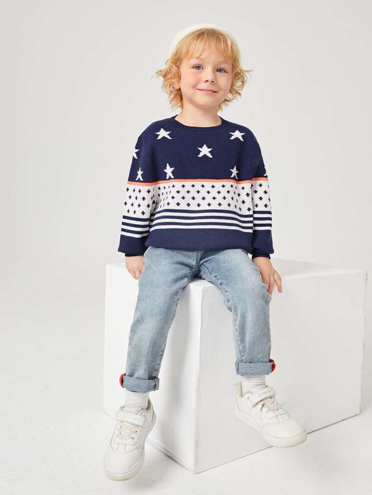  Long Sleeve Striped Toddler Boys Knitwear 2893