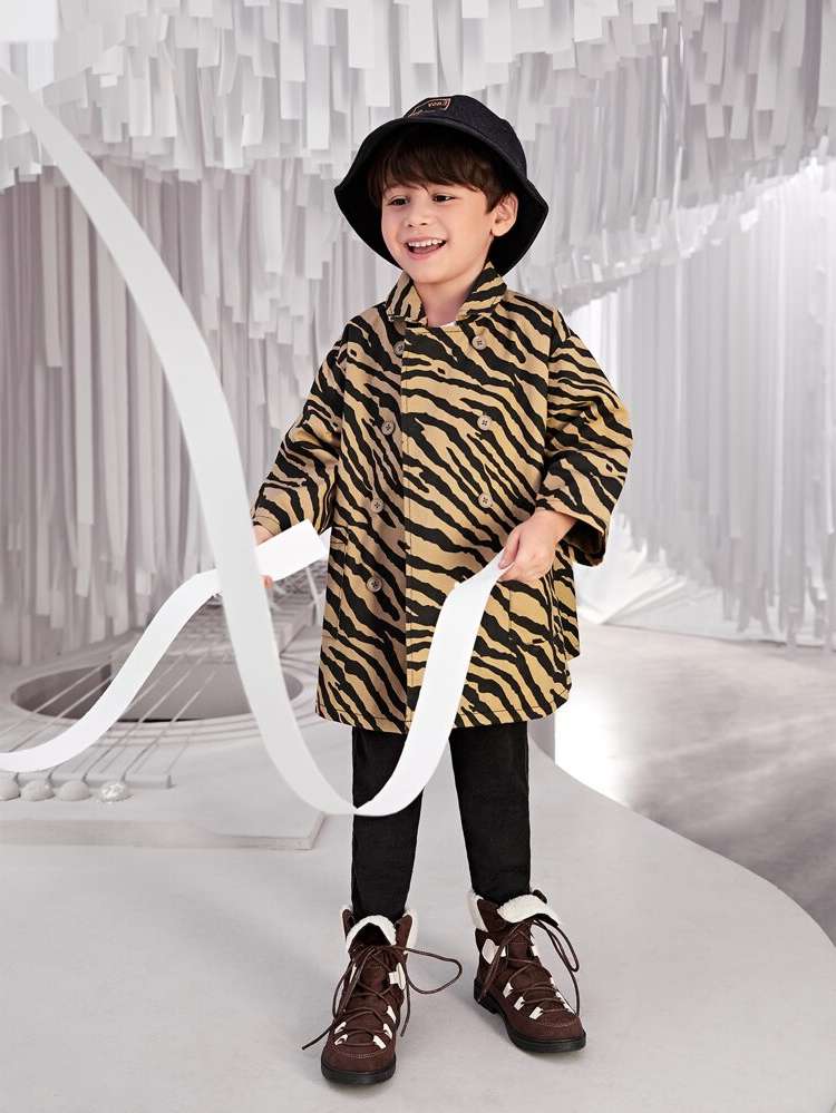 Double Button Short Oversized Zebra Stripe Kids Clothing 9605