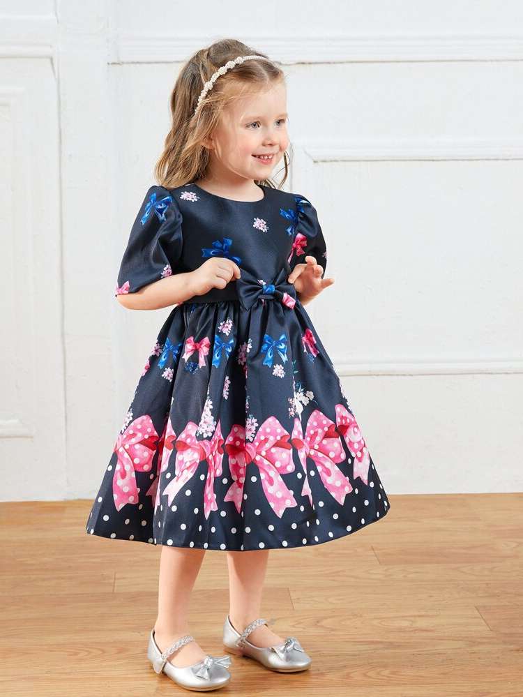 Bow Long Multicolor Floral Toddler Girl Partywear 634