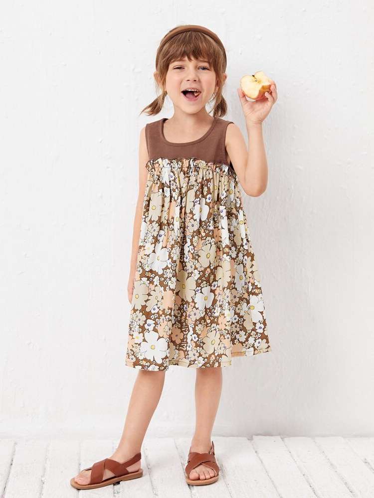 Floral  Knee Length Toddler Girl Dresses 782