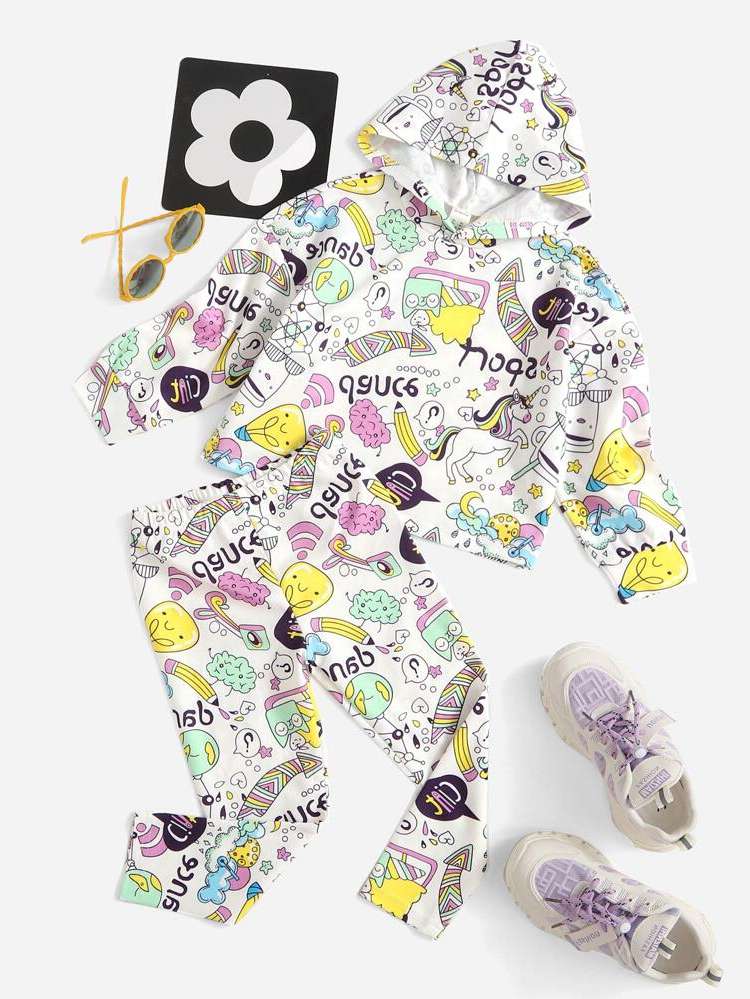 Multicolor Cartoon Casual Toddler Girls Clothing 7680