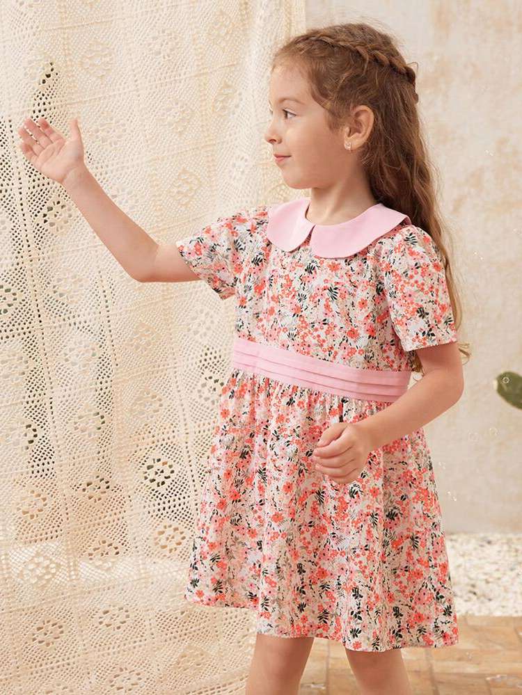 Short Sleeve Ditsy Floral Peter Pan Collar Kids Clothing 425