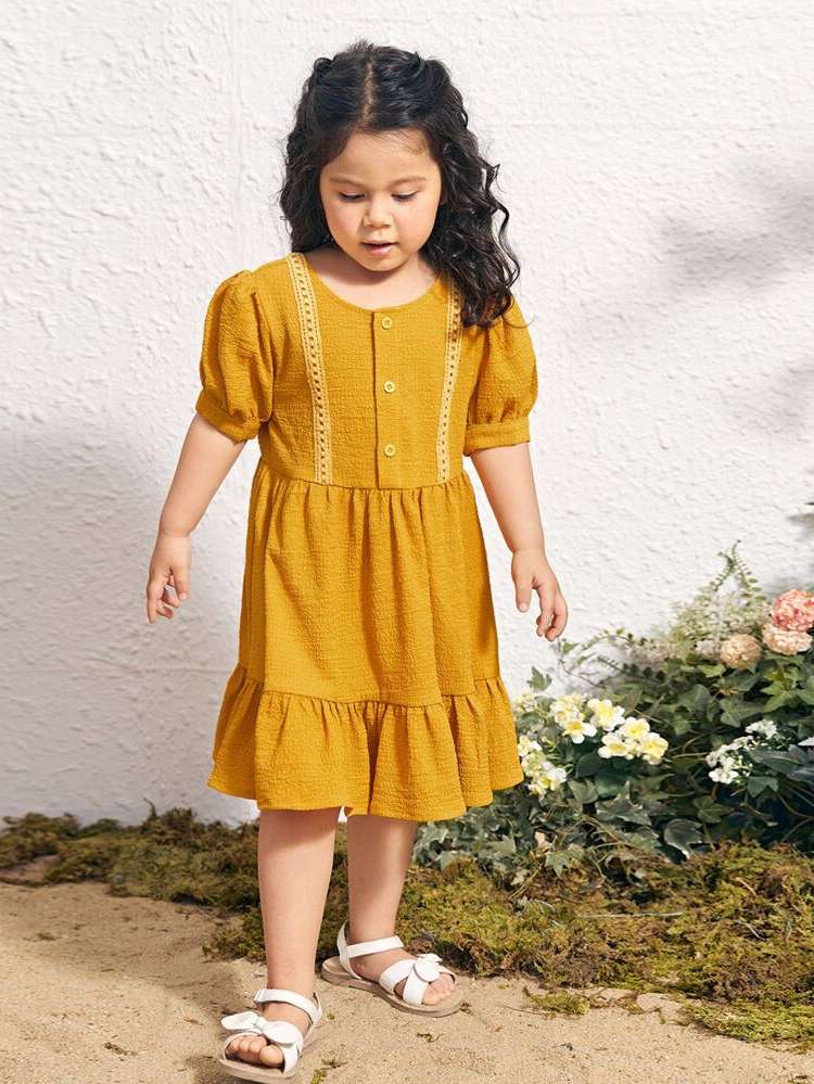 Regular Fit Contrast Lace Midi Cute Kids Clothing 9635