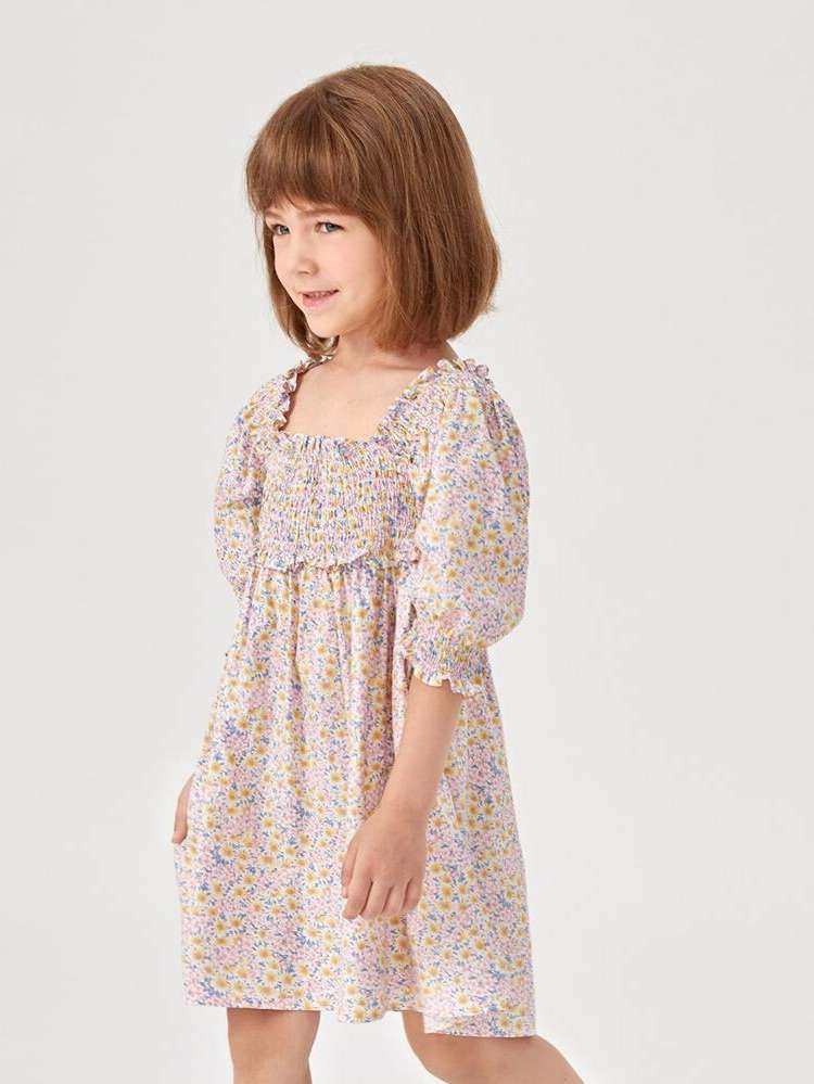 Ditsy Floral Square Neck Midi Frill Kids Clothing 194