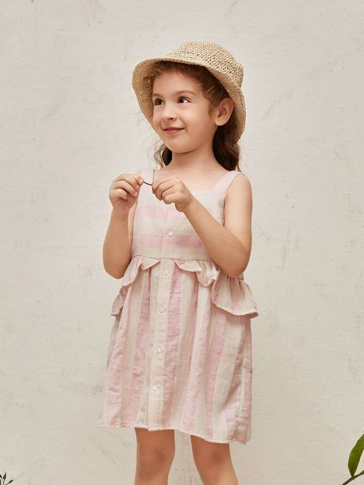 Ruffle Straps Sleeveless Kids Clothing 5935