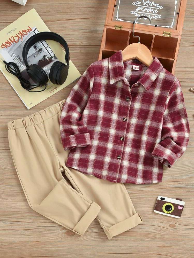  Button Front Plaid Casual Toddler Boys Clothing 574