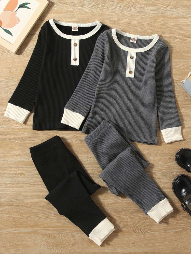  Button Round Neck Toddler Boy Two-piece Outfits 9464