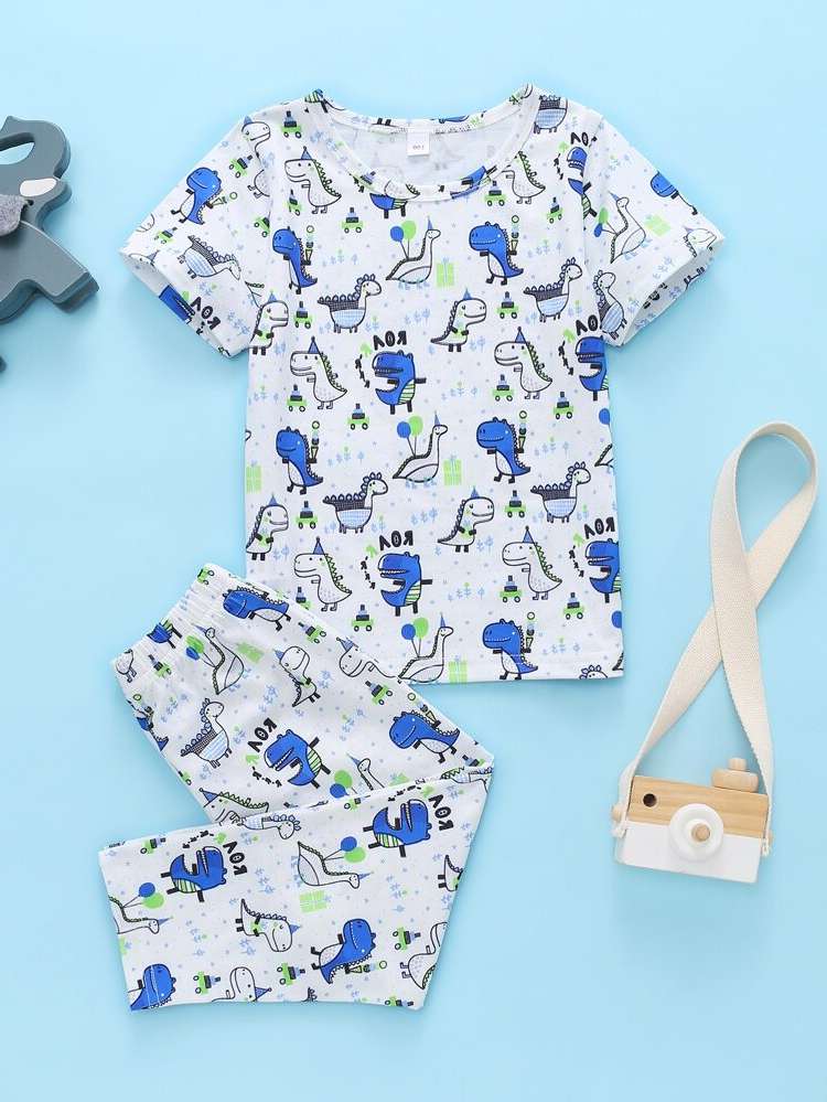 Short Sleeve Dinosaur Casual Toddler Boy Two-piece Outfits 342