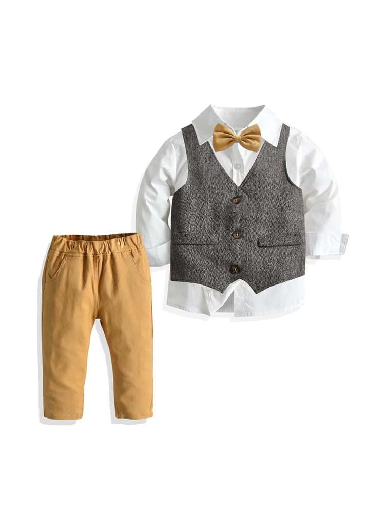 Collar Bow Colorblock Glamorous Toddler Boy Two-piece Outfits 6635