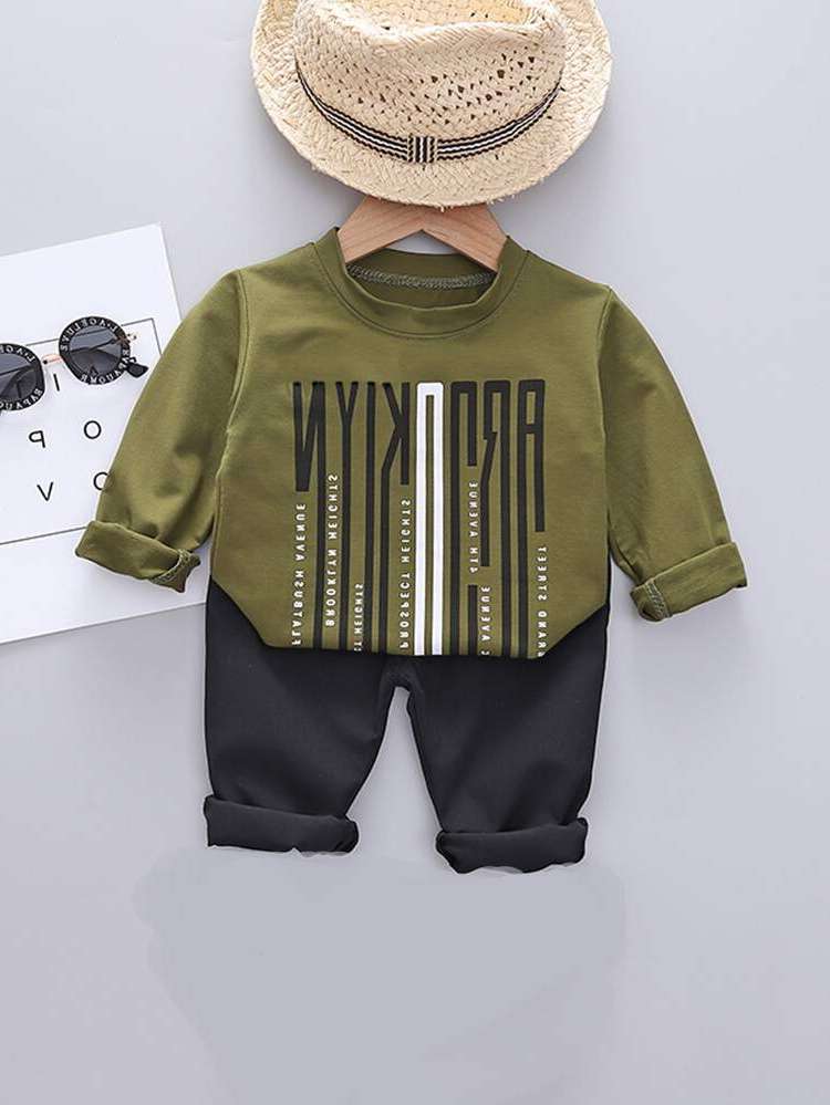 Letter Multicolor Round Neck Toddler Boy Two-piece Outfits 3139