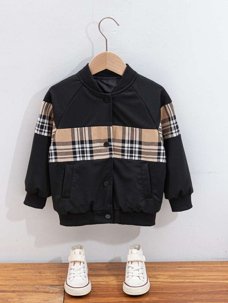 Button Front Long Sleeve Plaid Regular Toddler Boys Outerwear 535