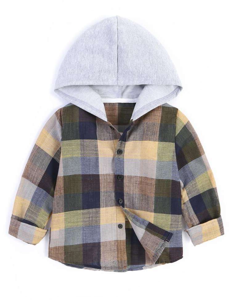 Long Sleeve Multicolor Plaid Button Front Toddler Boys Clothing 69