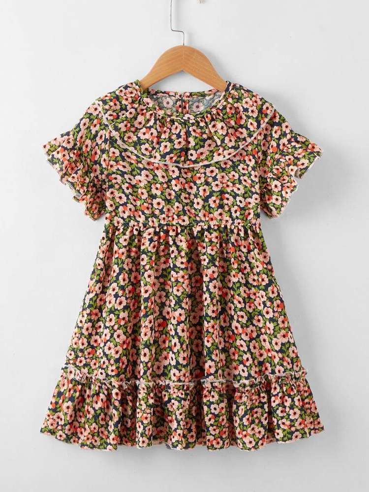  Round Neck Short Sleeve Floral Toddler Girl Dresses 435