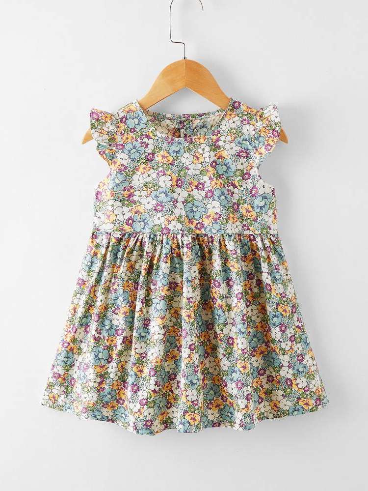 Round Neck Cap Sleeve Short Toddler Girl Dresses 582