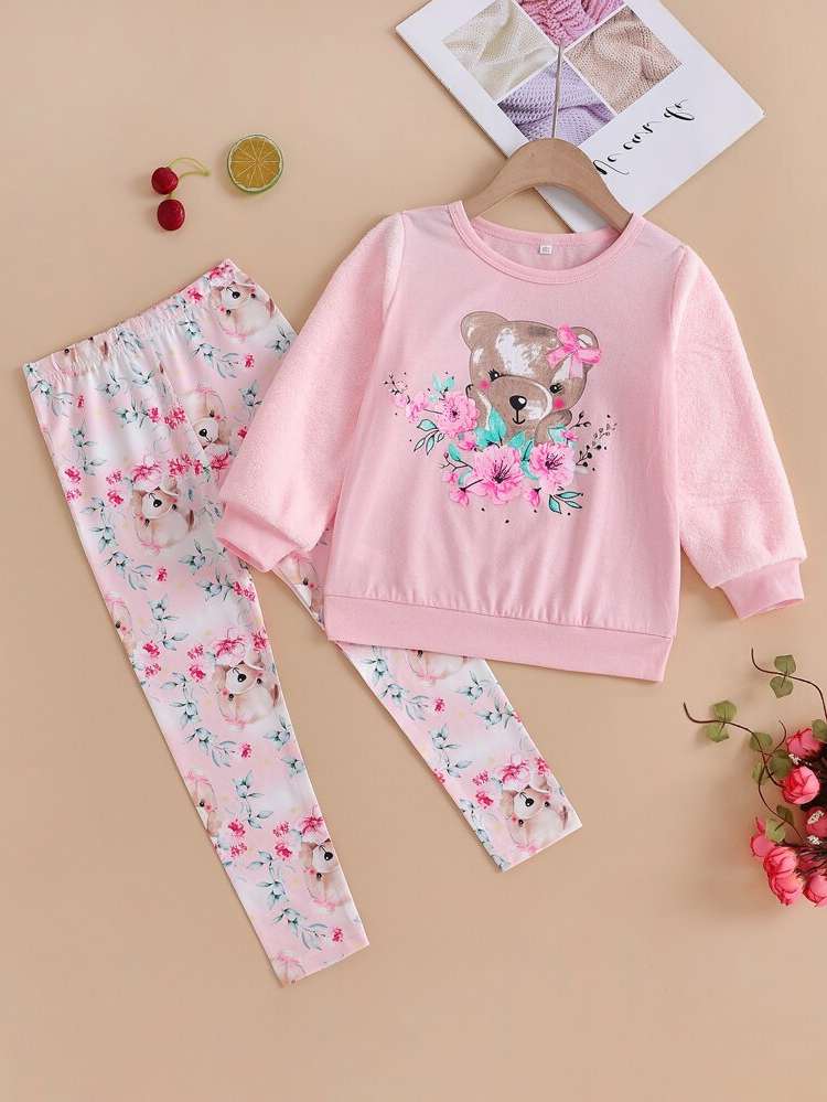 Round Neck Floral Multicolor Long Sleeve Kids Clothing 8747