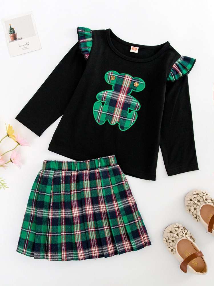  Ruffle Multicolor Preppy Toddler Girl Two-piece Outfits 3321