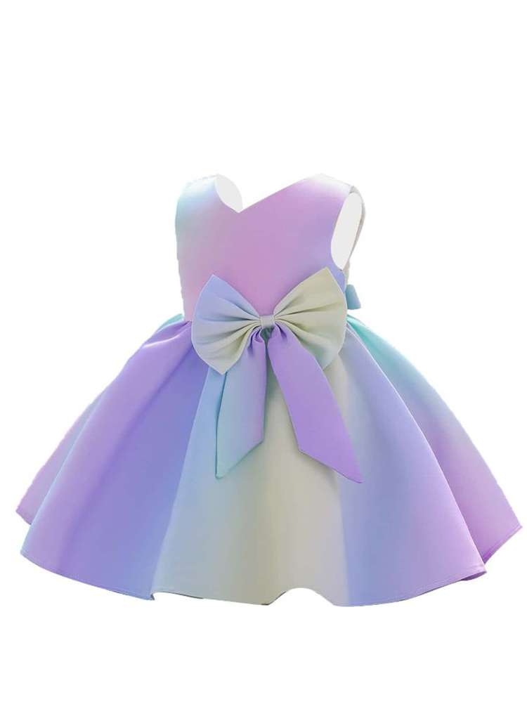 Regular Fit Colorblock Bow Toddler Girl Partywear 4937