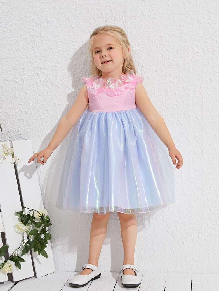 Multicolor Glamorous Round Neck Toddler Girl Partywear 3243