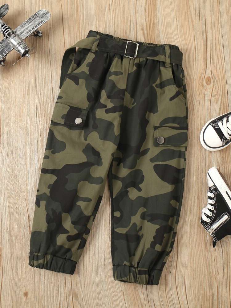 Camo Belted Regular Fit Toddler Girls Bottoms 693