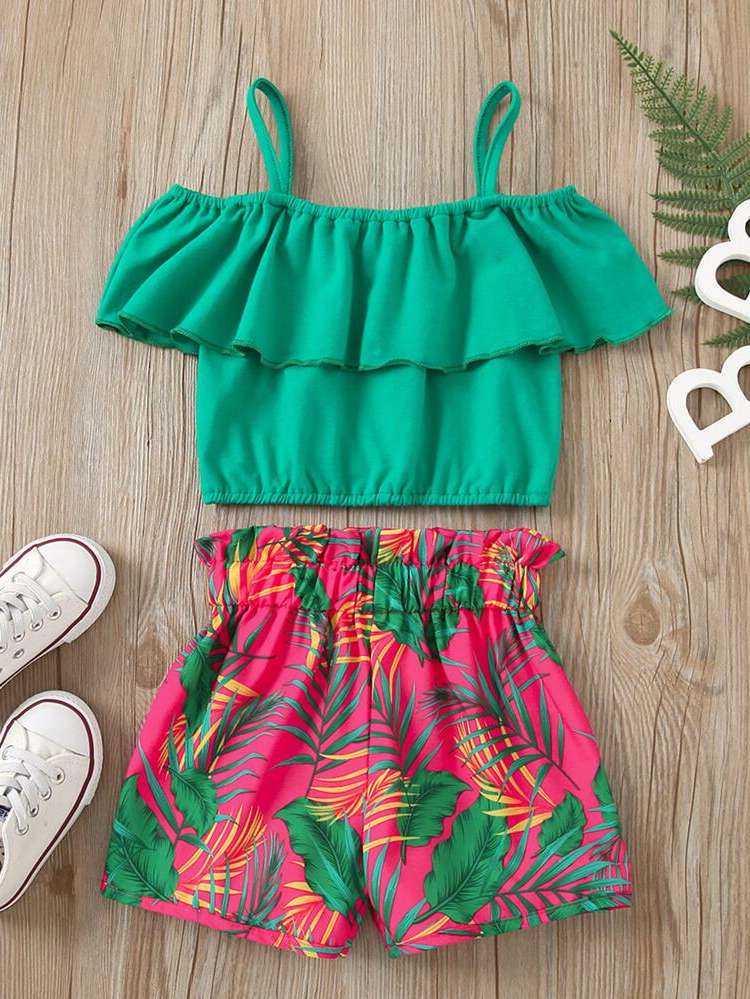  Tropical Ruffle Toddler Girl Two-piece Outfits 8690