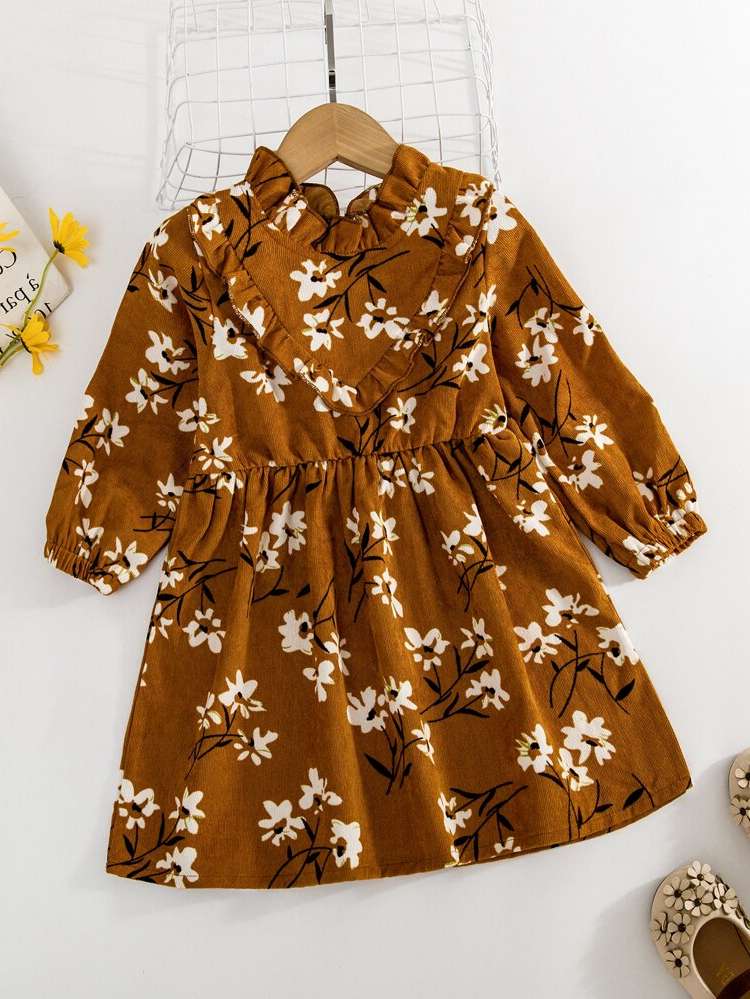 Short Stand Collar Regular Fit Long Sleeve Toddler Girl Dresses 365