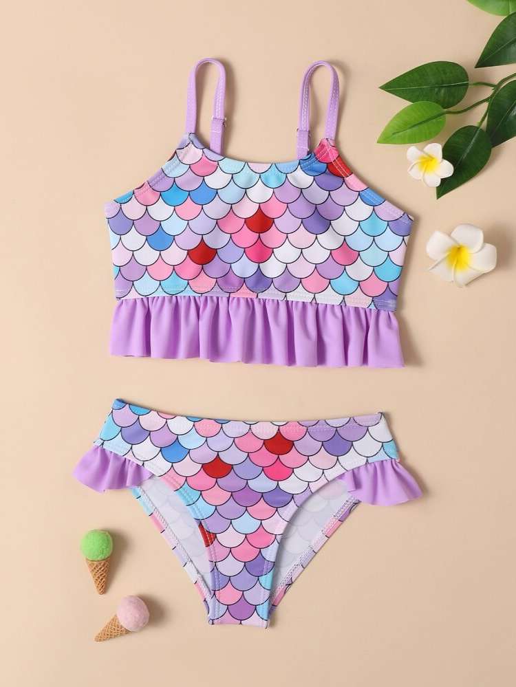  Spaghetti Strap Fish Scales Toddler Girls Beachwear 2850