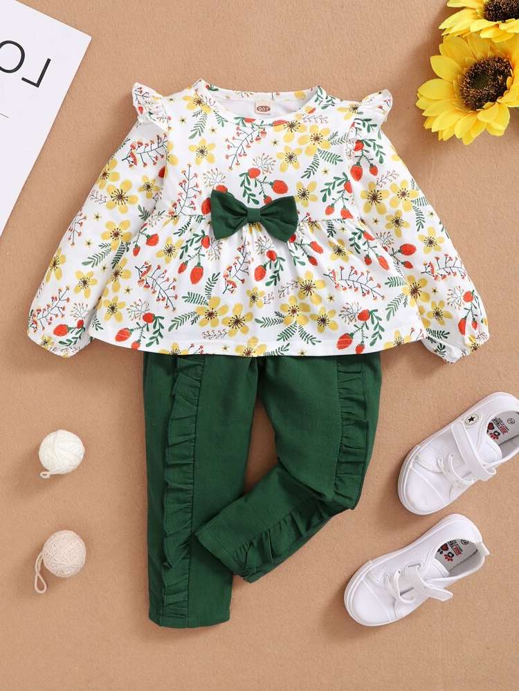 Long Sleeve Floral Regular Fit Cute Kids Clothing 1970