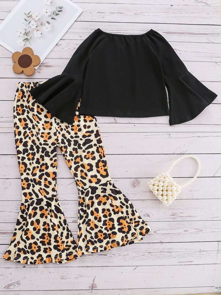 Casual Leopard Long Sleeve Toddler Girl Two-piece Outfits 2028