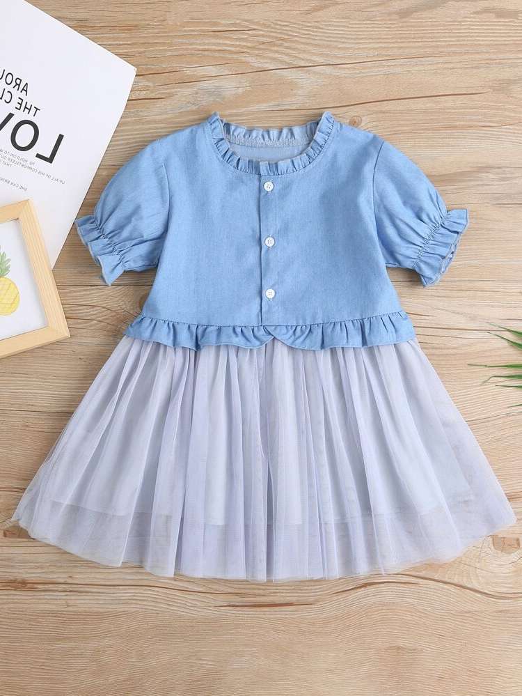 Round Neck Ruffle Cute Kids Clothing 499