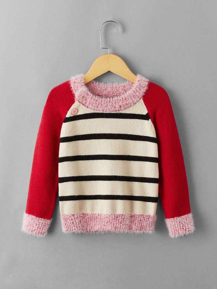  Round Neck Striped Multicolor Toddler Girls Knitwear 562