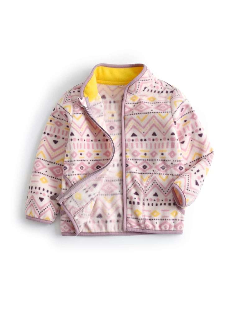 Funnel Neck Geometric Multicolor Regular Toddler Girls Clothing 346