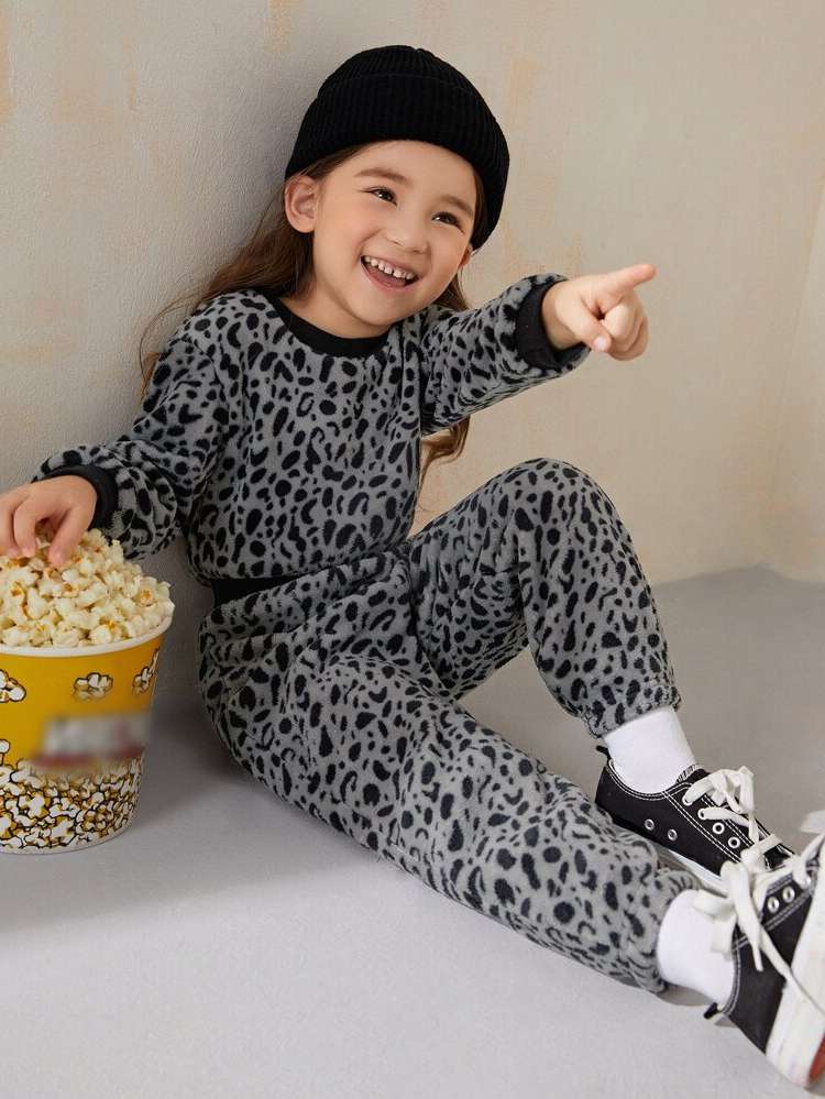 Long Sleeve Regular Fit Leopard Kids Clothing 7936