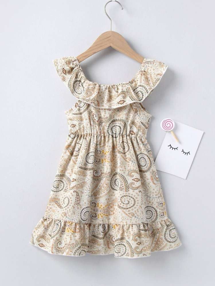 Off the Shoulder Paisley Sleeveless Regular Fit Toddler Girl Dresses 737