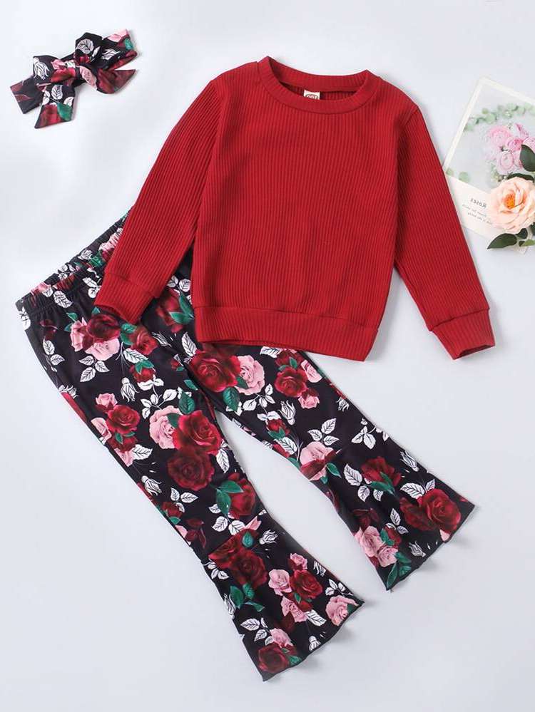 Regular Fit  Floral Toddler Girl Two-piece Outfits 2141