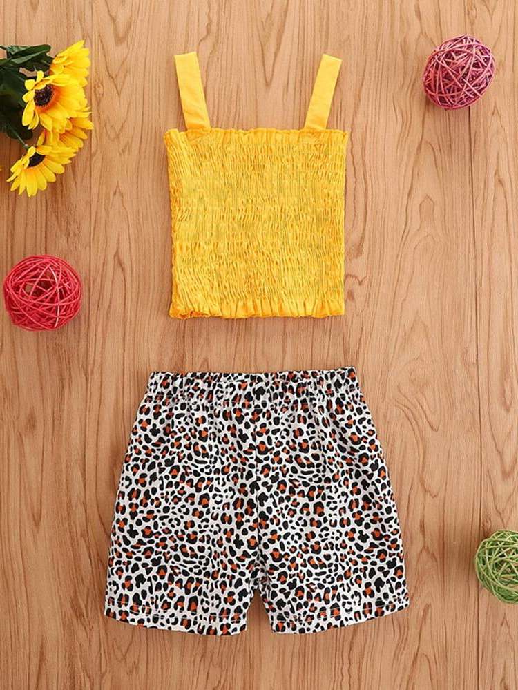  Casual Sleeveless Leopard Toddler Girls Clothing 9738