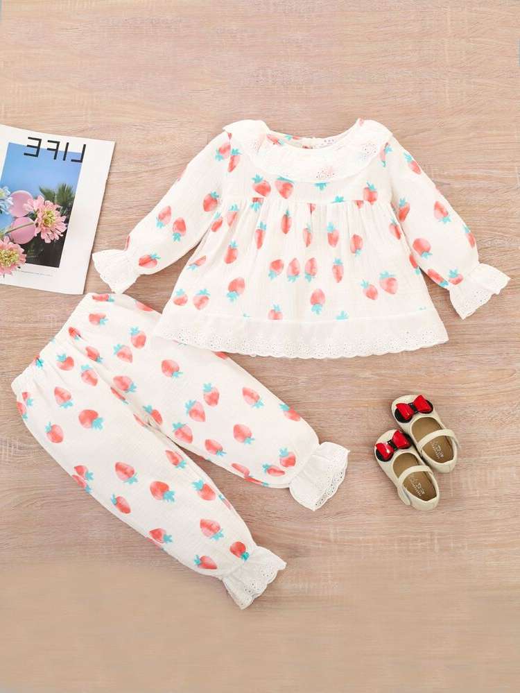 Multicolor Casual Ruffle Long Sleeve Toddler Girl Two-piece Outfits 552