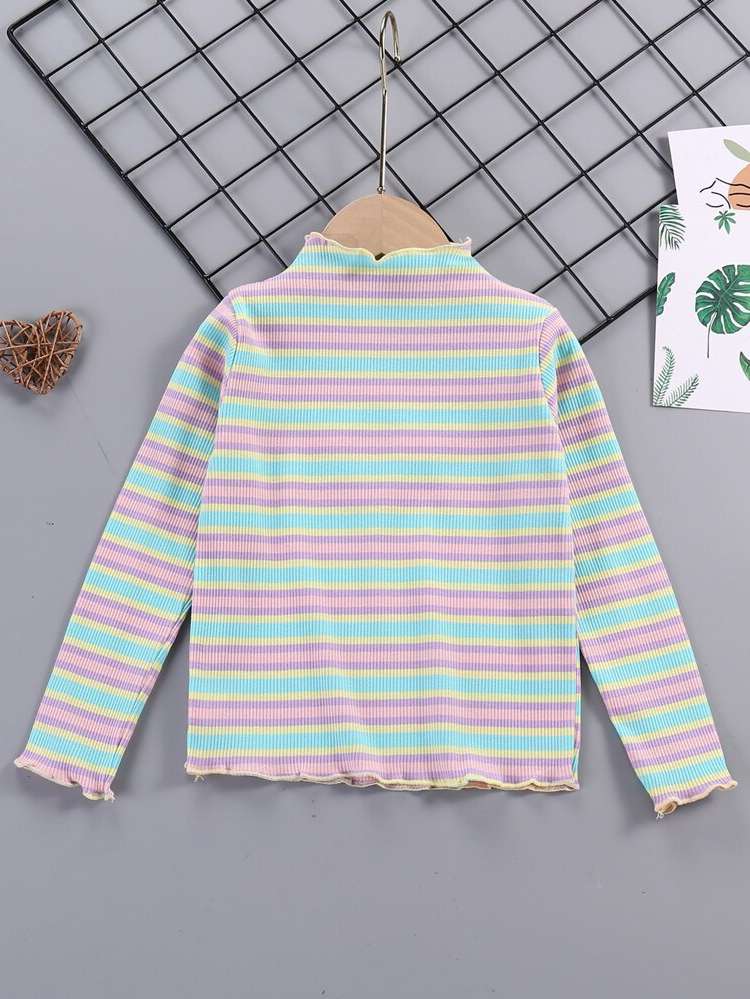 Lettuce Trim Long Sleeve Multicolor Casual Toddler Girls Clothing 1133