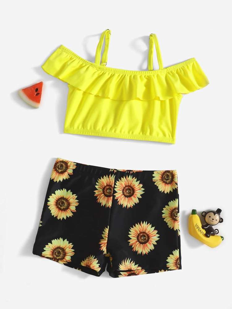 Cute Ruffle Floral Toddler Girls Beachwear 6464