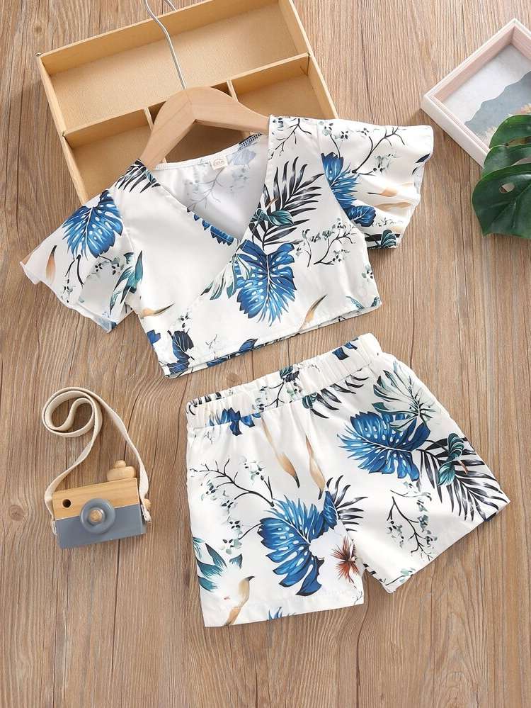 Boho V neck Wrap Short Sleeve Kids Clothing 577