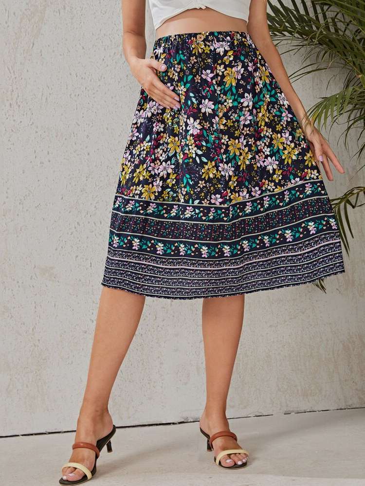 Boho Multicolor Floral Maternity Skirts 8826