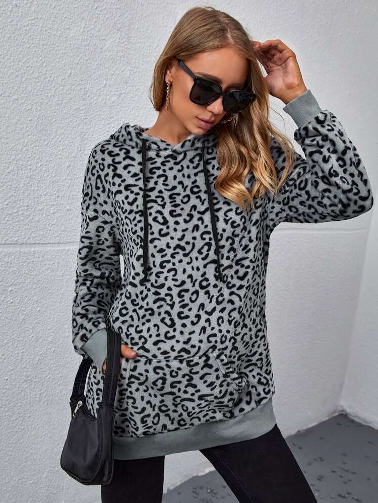 Long Sleeve Leopard Hooded Casual Baby  Mom 8830